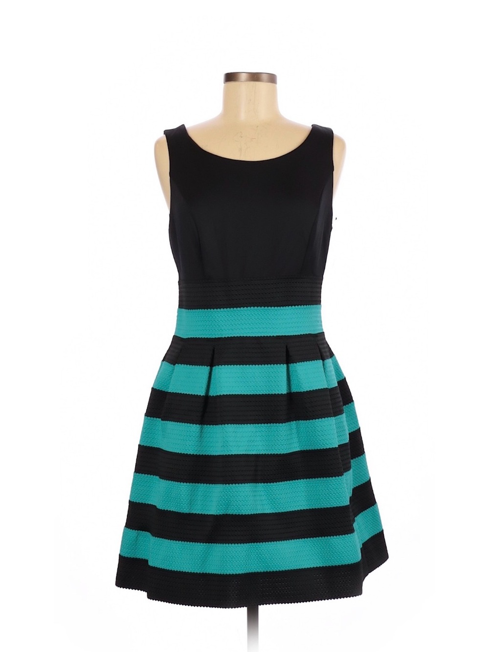 WOW New York & Company Black and Teal Striped Fit-and-Flare Dress